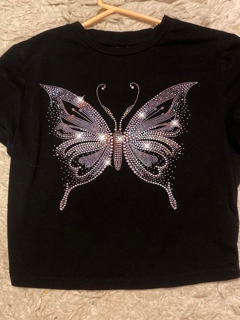 SHEIN Black Rhinestone Butterfly Crop Top